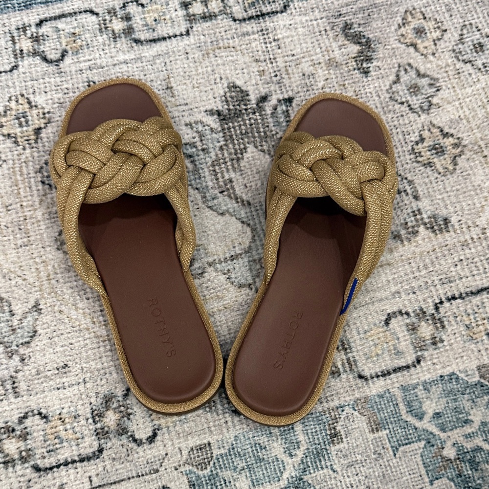 Rothy's Tan Braided Slip-On Sandals